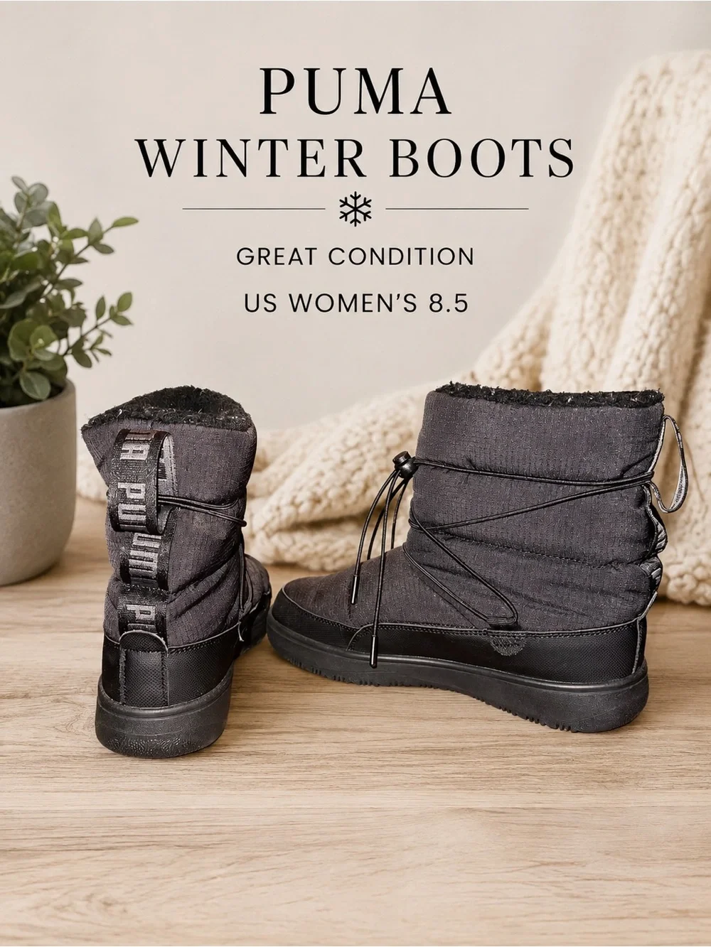 Puma Women's Black Winter Lace-Up Snow Boots